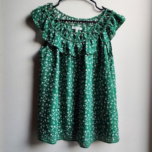 Max Studio Green Floral Sleeveless Ruffle Blouse Size Small - Picture 6 of 13